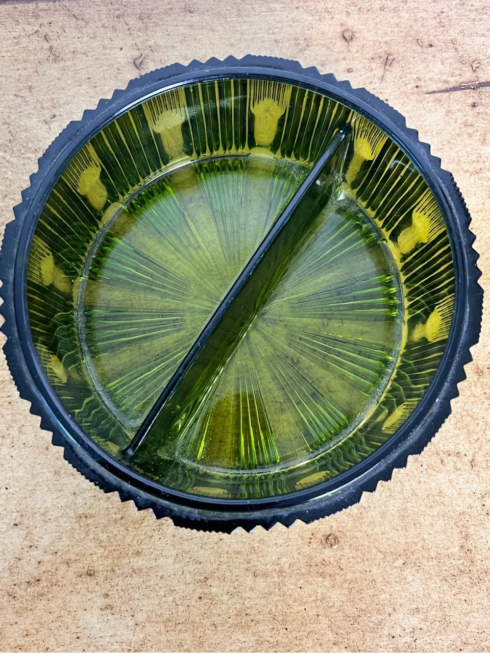 Vintage Indiana‎ Glass Royal Green Divided Candy Dish Bowl 2 Section No Lid